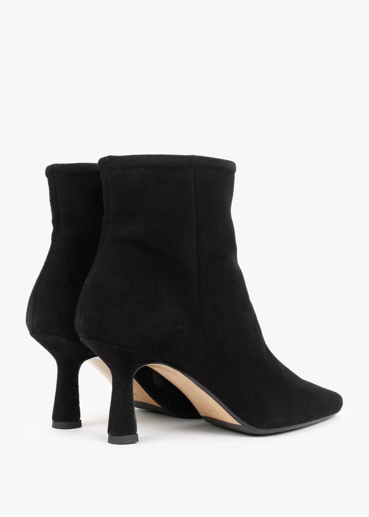 Naped Black Suede Shaped Heel Ankle Boots