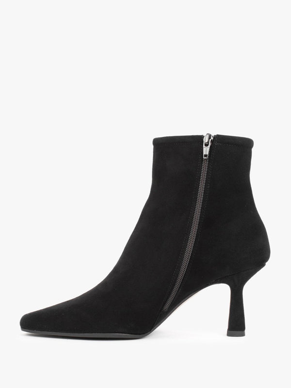 Naped Black Suede Shaped Heel Ankle Boots