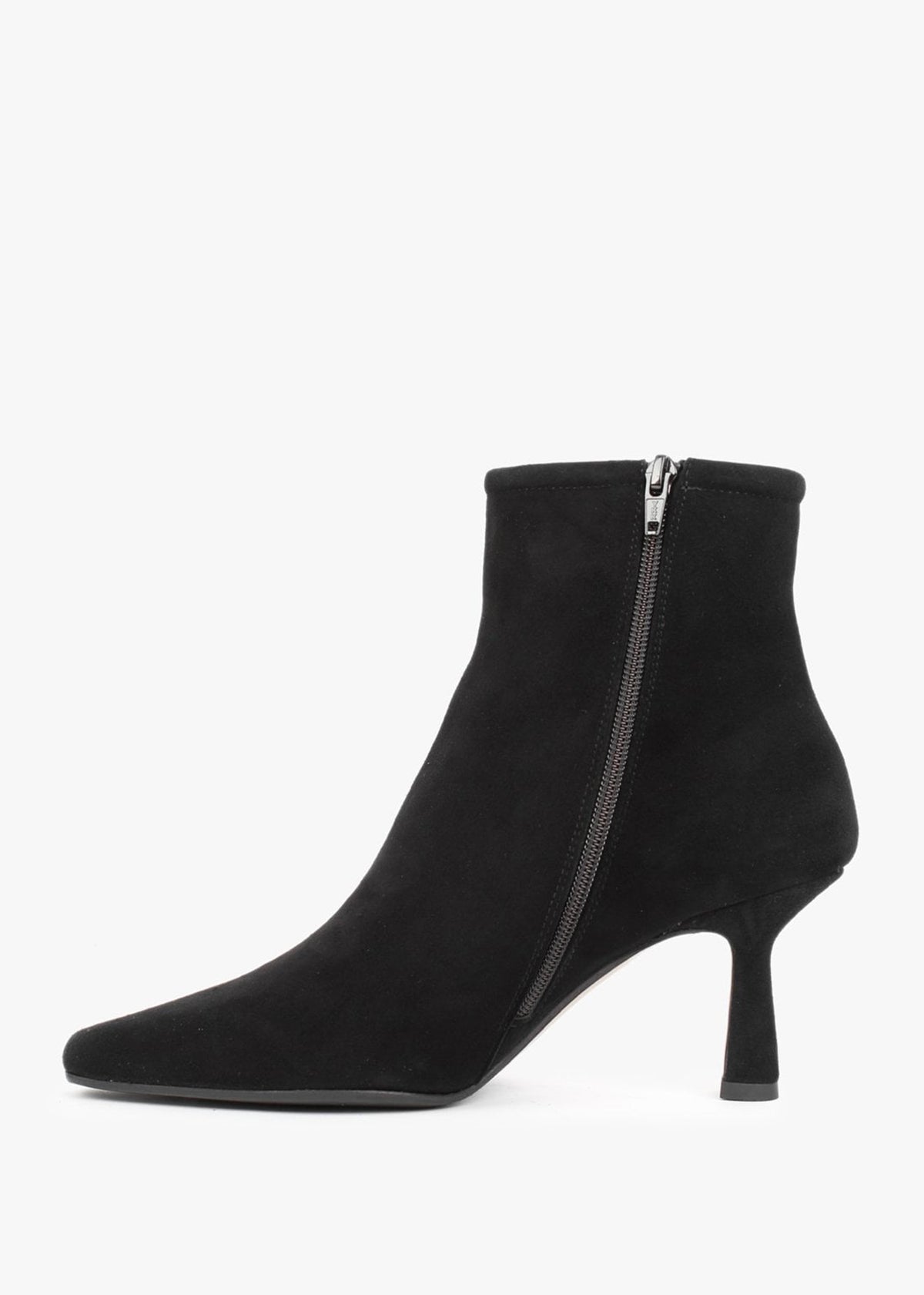 Naped Black Suede Shaped Heel Ankle Boots