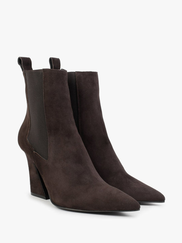 Nelsea Brown Suede Shaped Heel Ankle Boots