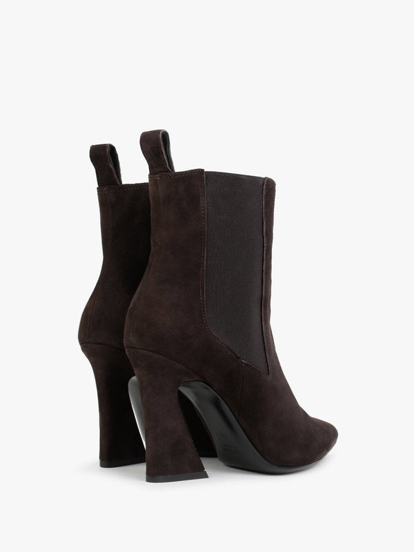 Nelsea Brown Suede Shaped Heel Ankle Boots