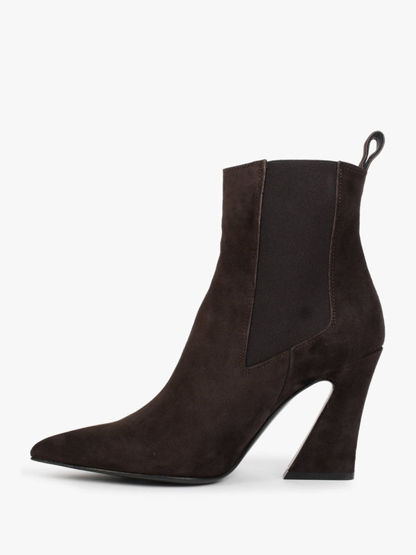Nelsea Brown Suede Shaped Heel Ankle Boots