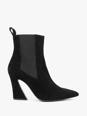 Nelsea Black Suede Shaped Heel Ankle Boots