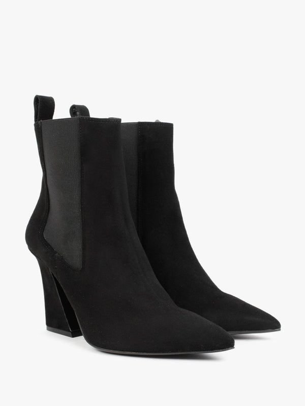 Nelsea Black Suede Shaped Heel Ankle Boots