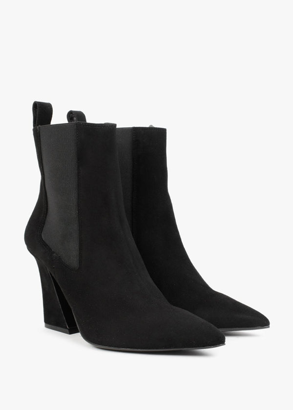 Nelsea Black Suede Shaped Heel Ankle Boots