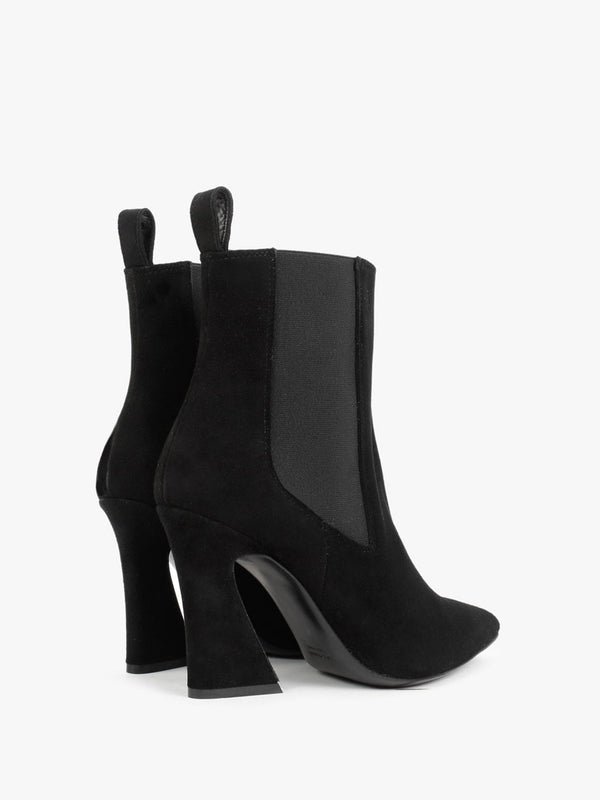 Nelsea Black Suede Shaped Heel Ankle Boots