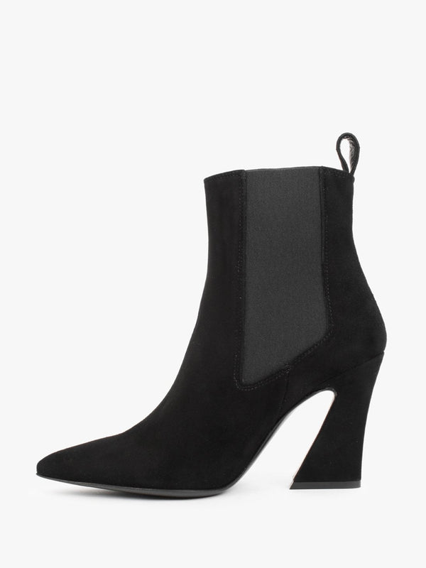 Nelsea Black Suede Shaped Heel Ankle Boots