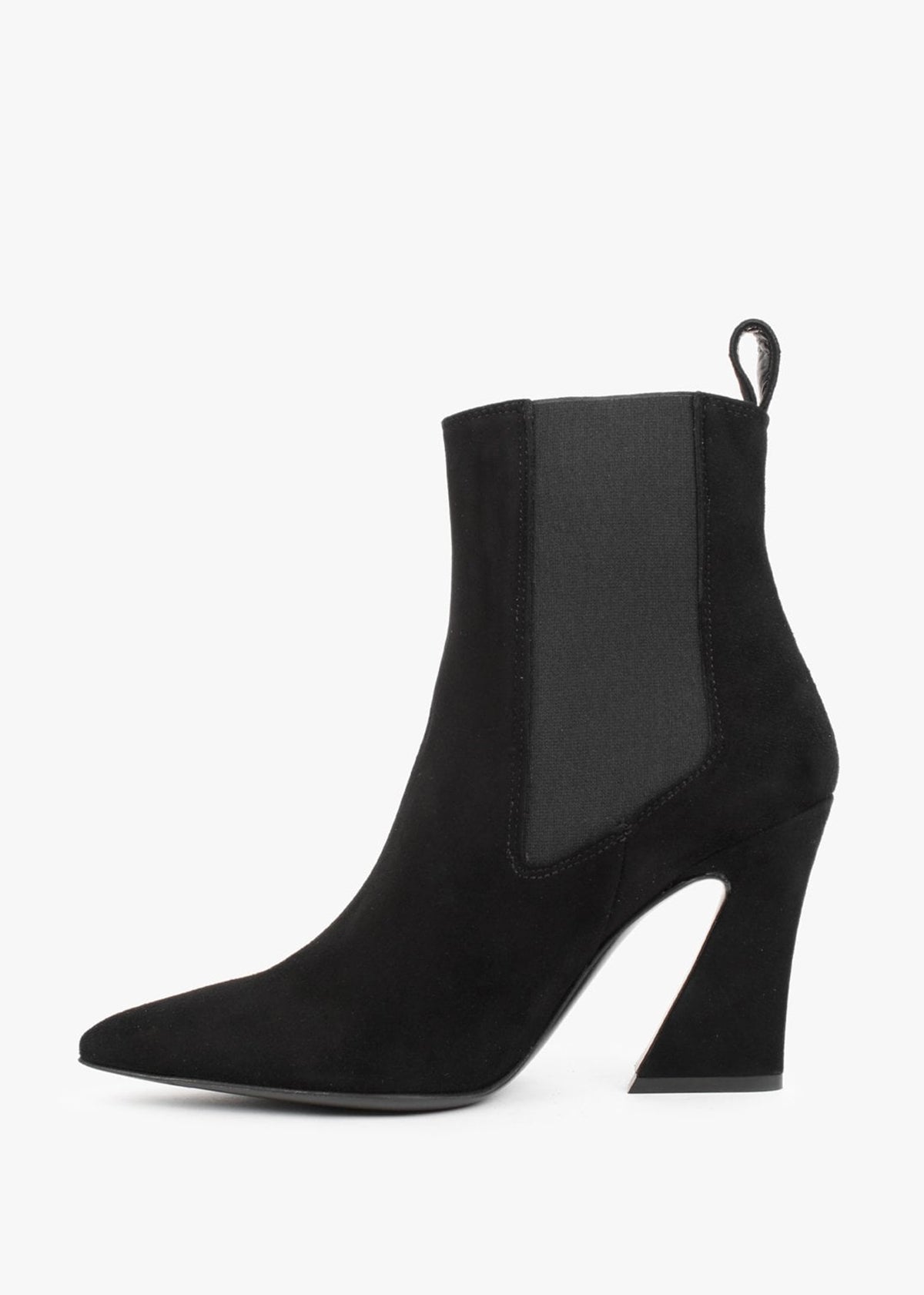 Nelsea Black Suede Shaped Heel Ankle Boots