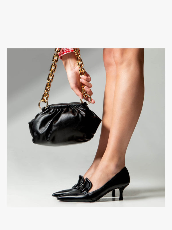 Nobuck Black Leather Kitten Heel Court Shoes
