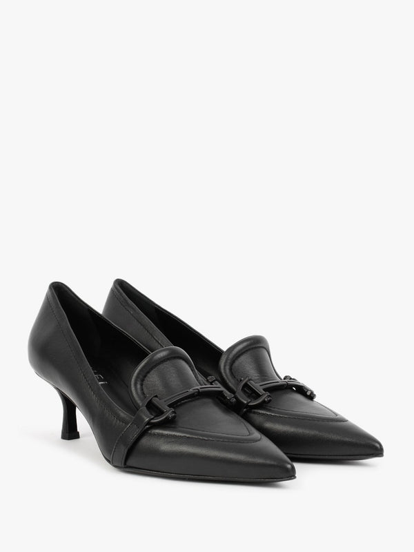 Nobuck Black Leather Kitten Heel Court Shoes