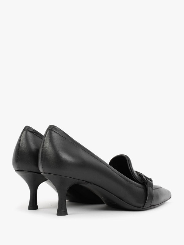 Nobuck Black Leather Kitten Heel Court Shoes