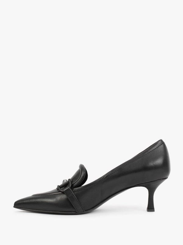 Nobuck Black Leather Kitten Heel Court Shoes