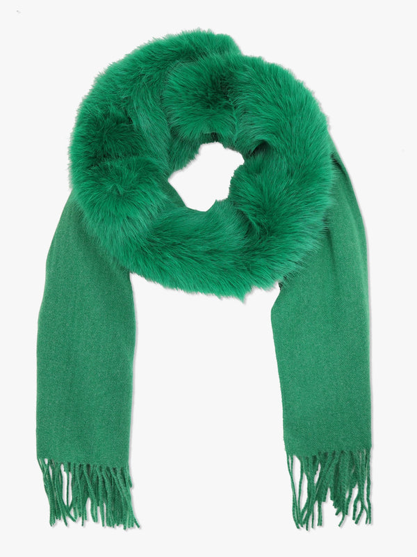 Green Faux Fur Collar Shawl