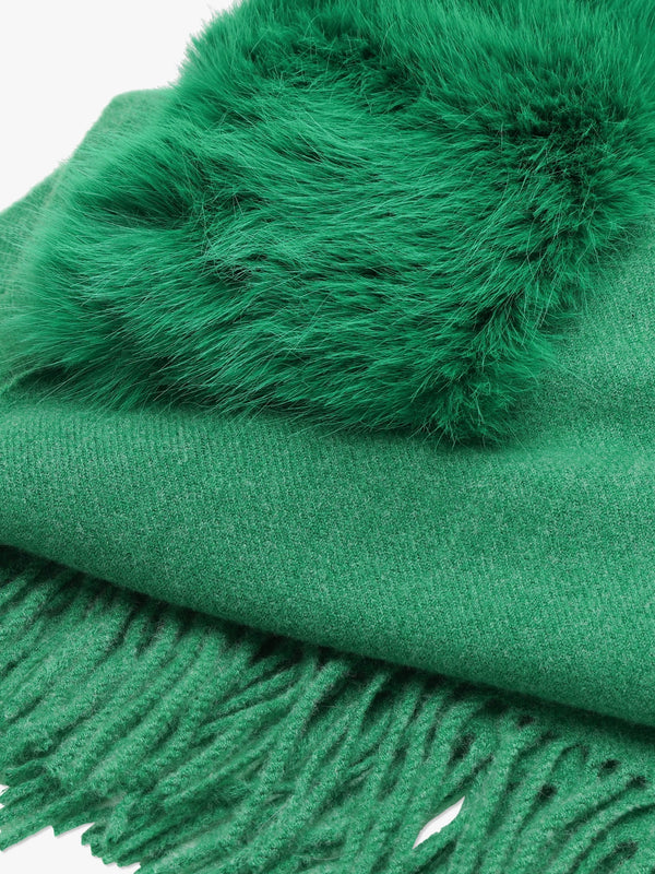 Green Faux Fur Collar Shawl