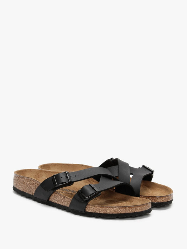 Yao Balance Black Birko-Flor Cross Strap Mules