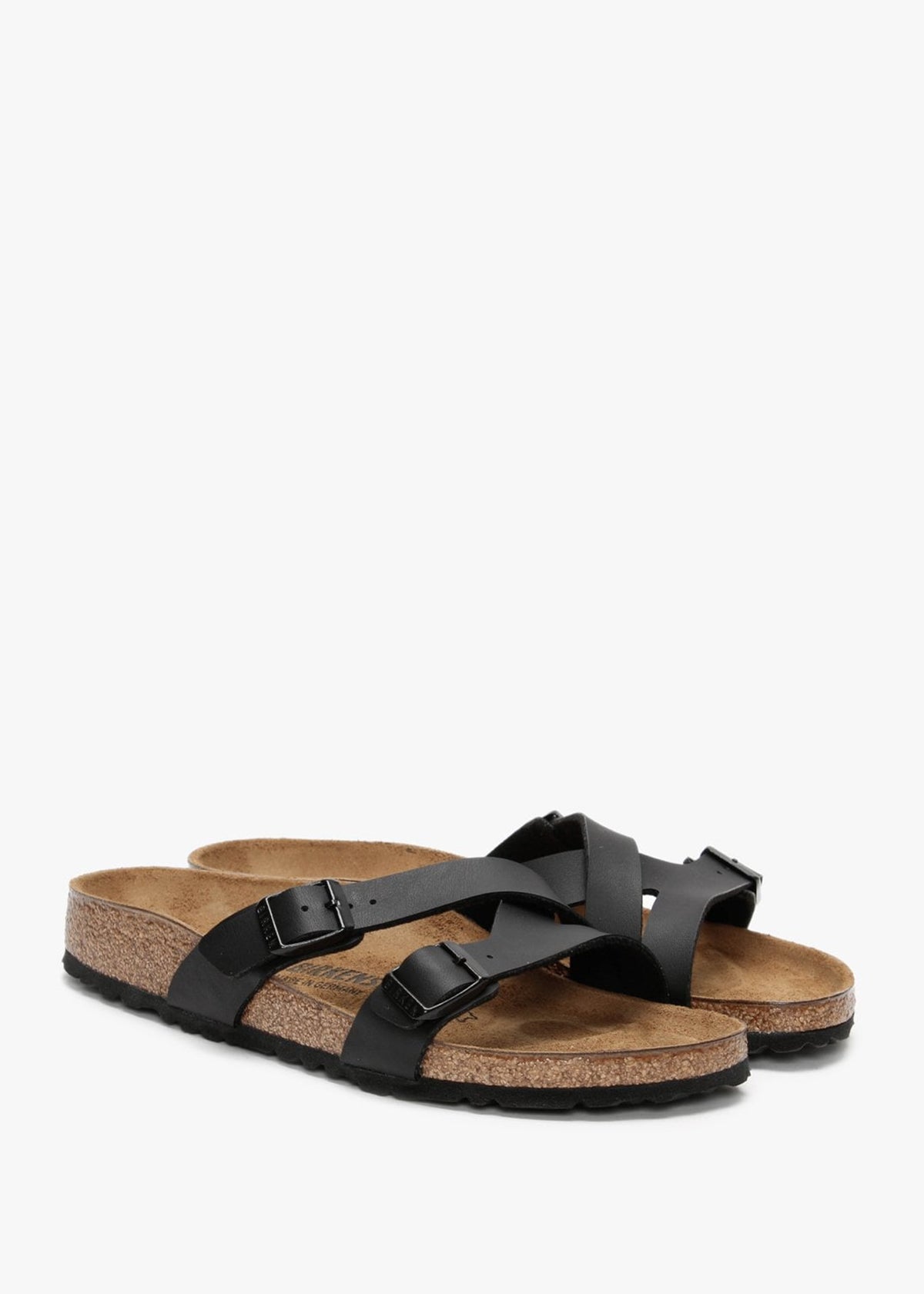 Yao Balance Black Birko-Flor Cross Strap Mules