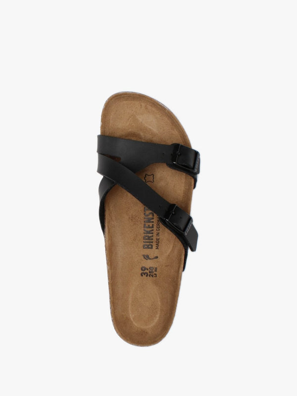 Yao Balance Black Birko-Flor Cross Strap Mules