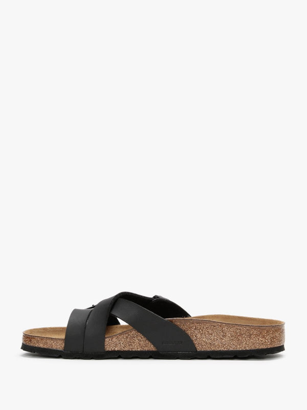 Yao Balance Black Birko-Flor Cross Strap Mules