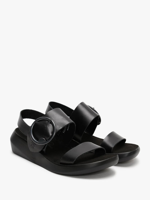 Bani Black Leather Big Buckle Sandals
