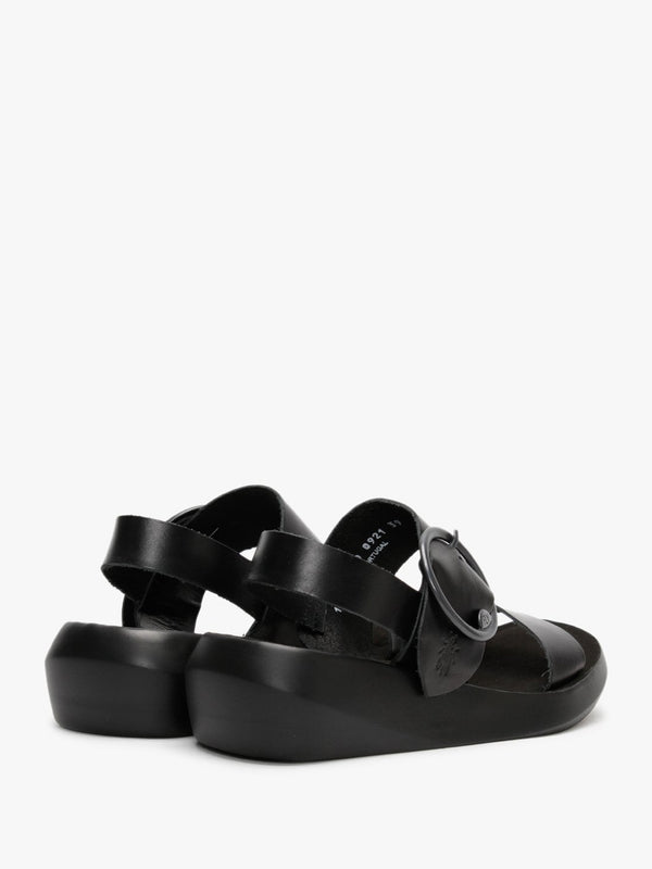 Bani Black Leather Big Buckle Sandals