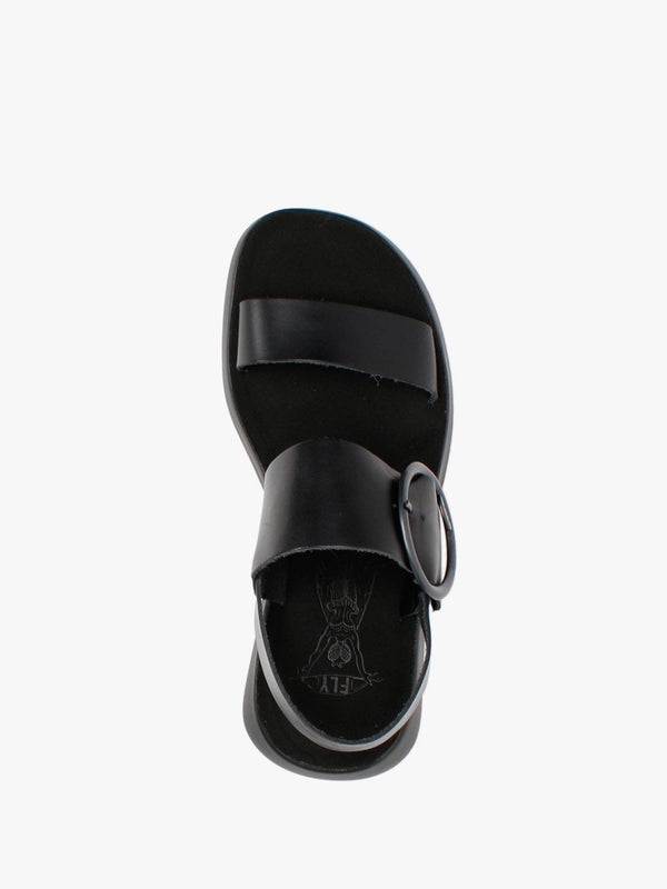 Bani Black Leather Big Buckle Sandals