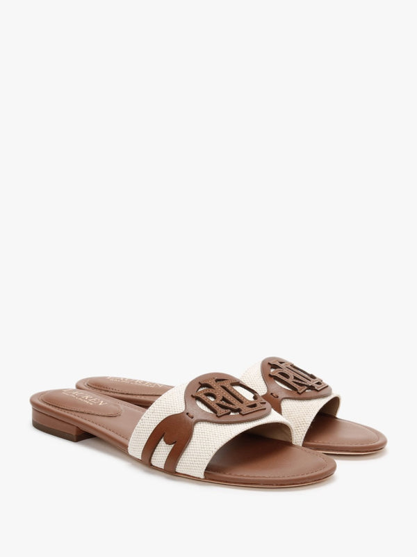 Alegra Canvas & Leather Natural Tan Logo Mules