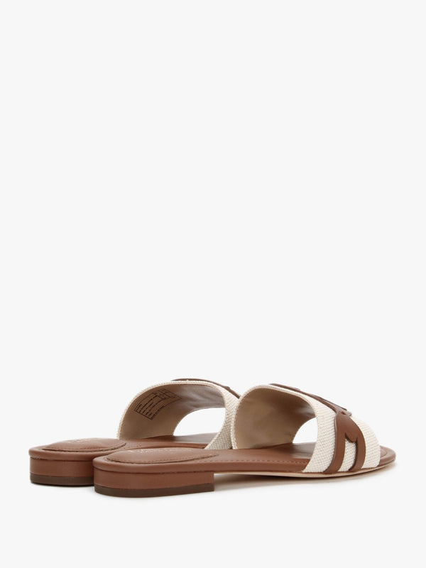 Alegra Canvas & Leather Natural Tan Logo Mules