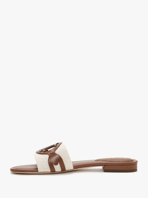 Alegra Canvas & Leather Natural Tan Logo Mules