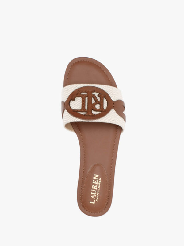 Alegra Canvas & Leather Natural Tan Logo Mules