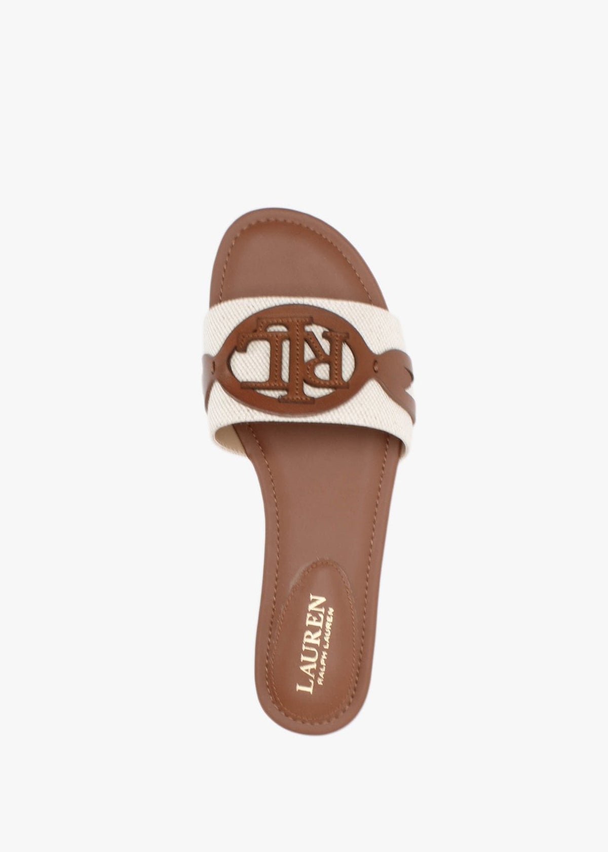 Alegra Canvas & Leather Natural Tan Logo Mules
