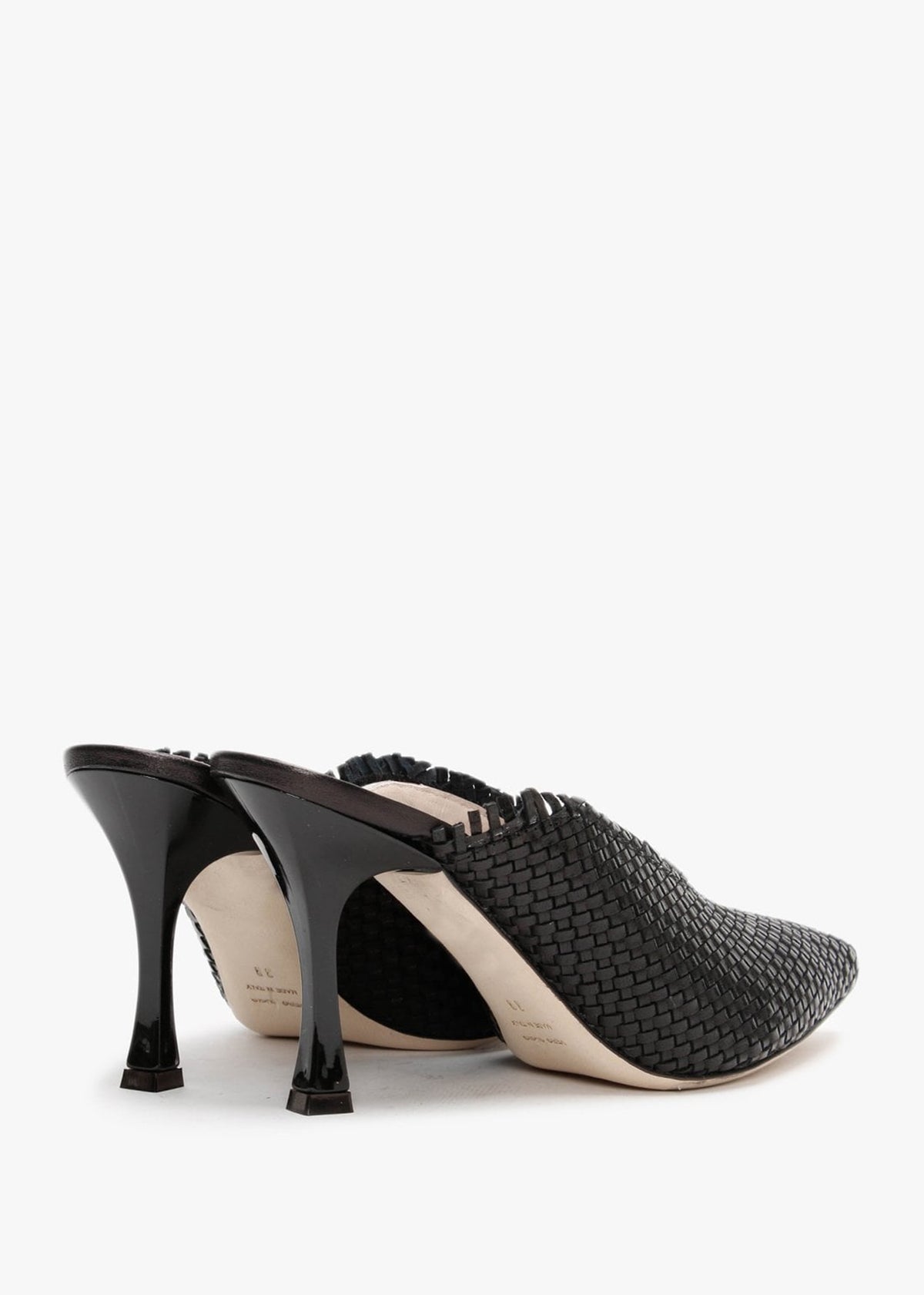 Black Woven Pointed Toe Heeled Mules