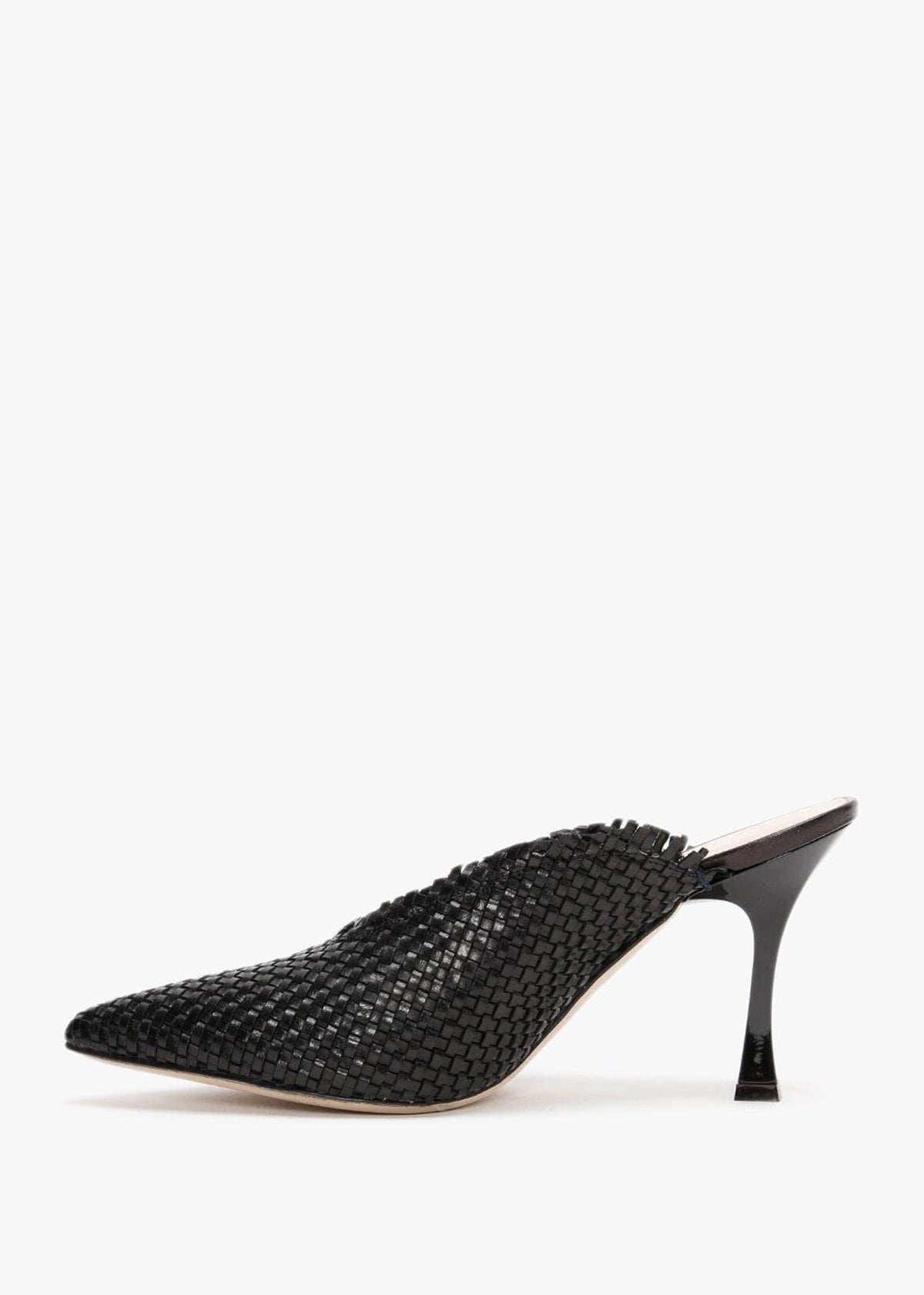 Black Woven Pointed Toe Heeled Mules