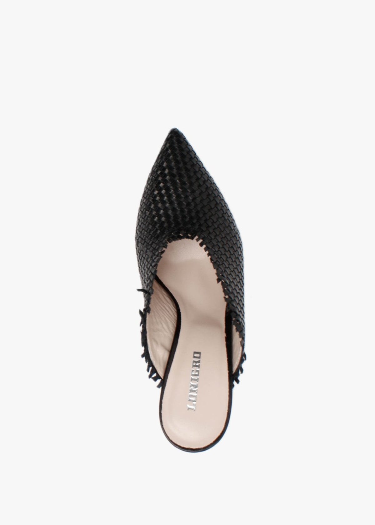 Black Woven Pointed Toe Heeled Mules