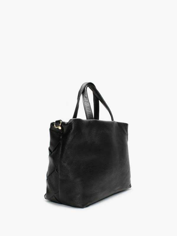 Ditote Black Leather Woven Tote Bag
