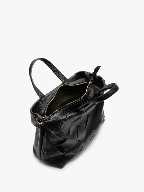 Ditote Black Leather Woven Tote Bag