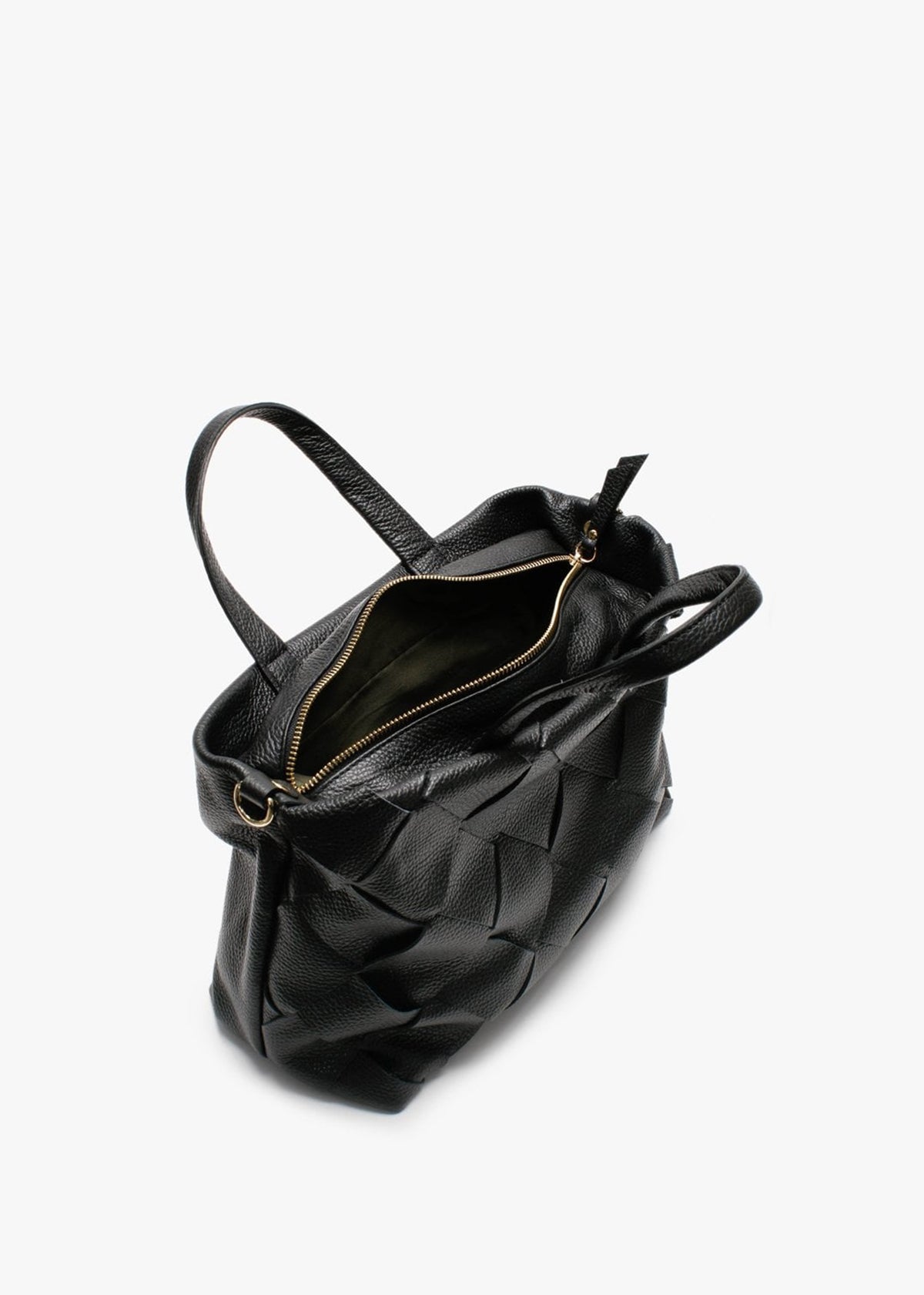 Ditote Black Leather Woven Tote Bag