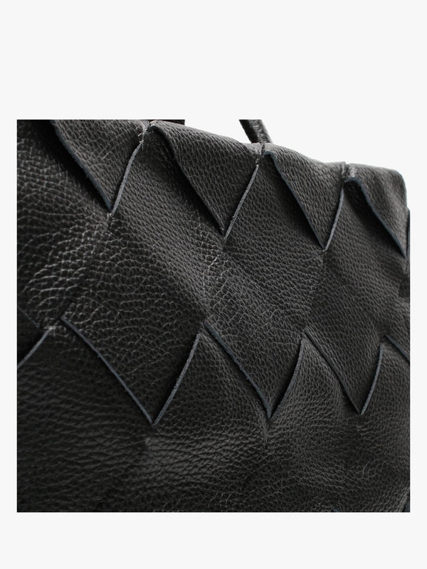 Ditote Black Leather Woven Tote Bag
