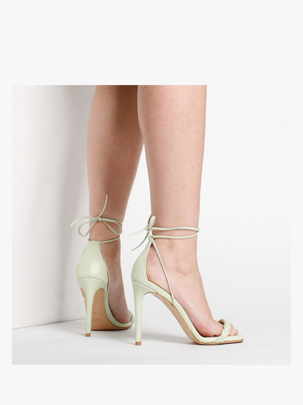 Frait Green Leather Braided Heeled Sandals