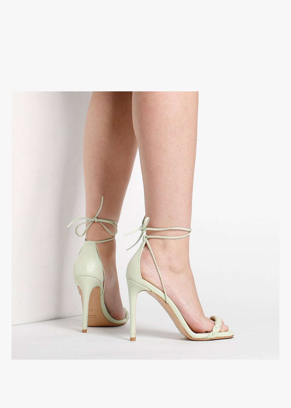 Frait Green Leather Braided Heeled Sandals