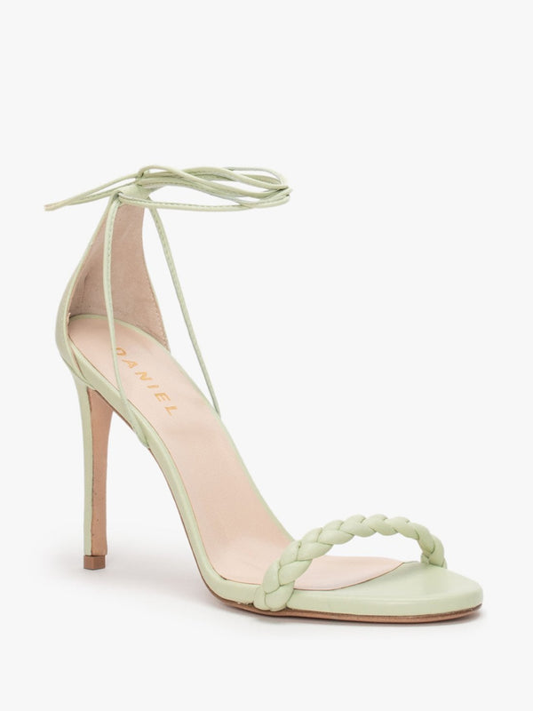 Frait Green Leather Braided Heeled Sandals