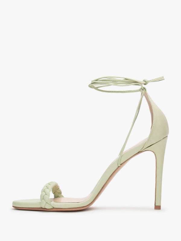 Frait Green Leather Braided Heeled Sandals