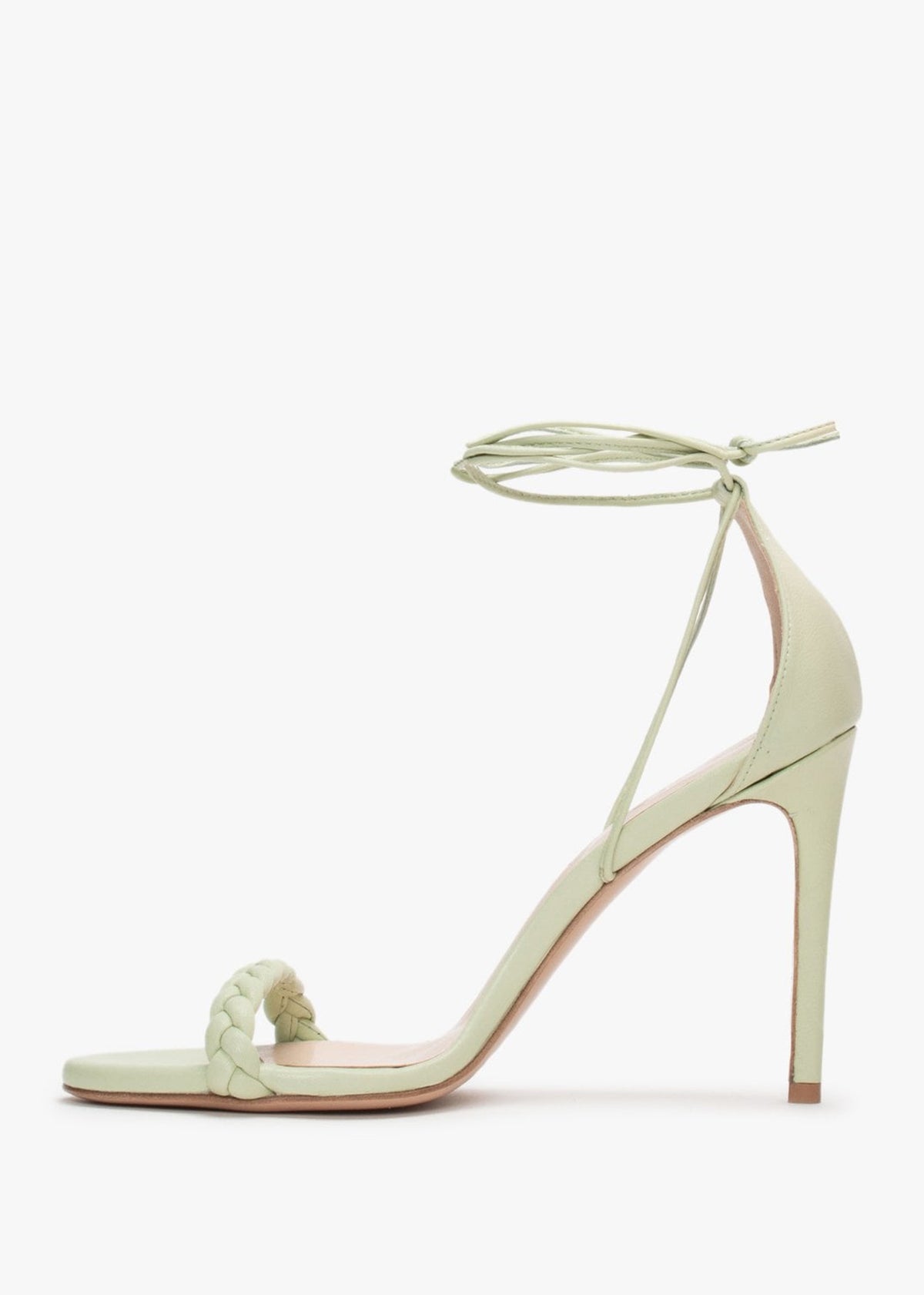 Frait Green Leather Braided Heeled Sandals