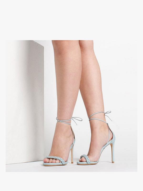Frait Blue Leather Braided Heeled Sandals