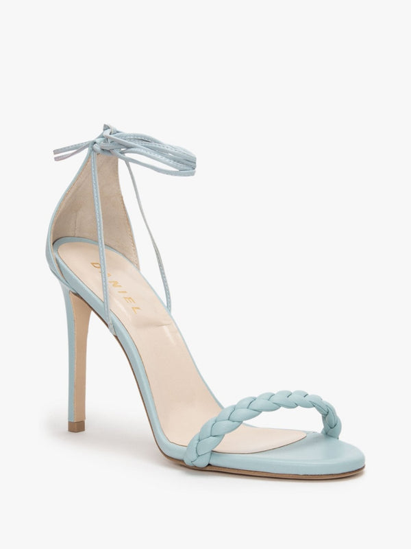 Frait Blue Leather Braided Heeled Sandals