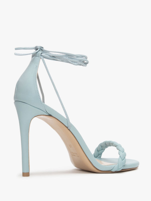 Frait Blue Leather Braided Heeled Sandals
