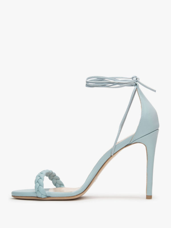Frait Blue Leather Braided Heeled Sandals