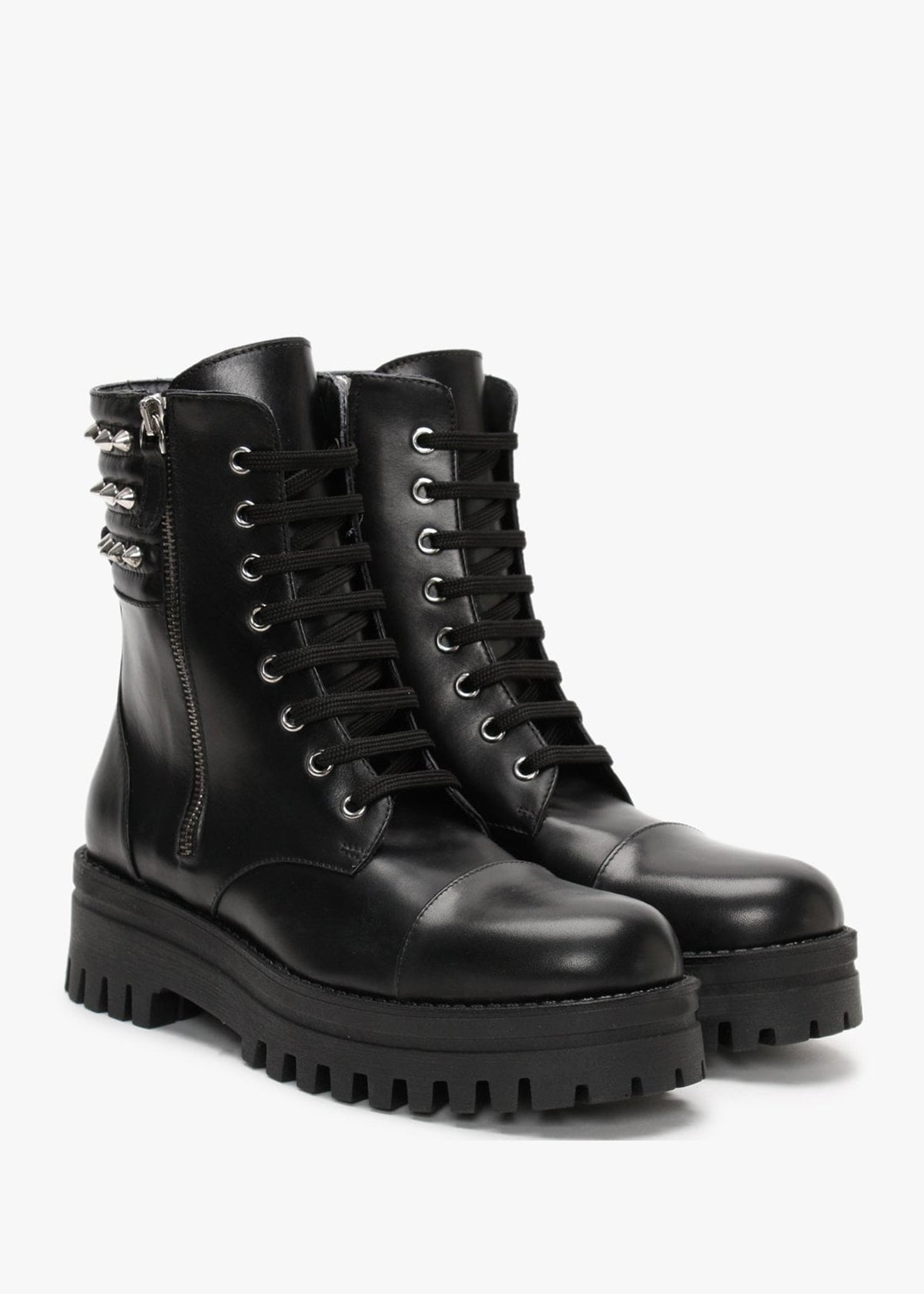 Fudder Black Leather Studded Collar Ankle Boots