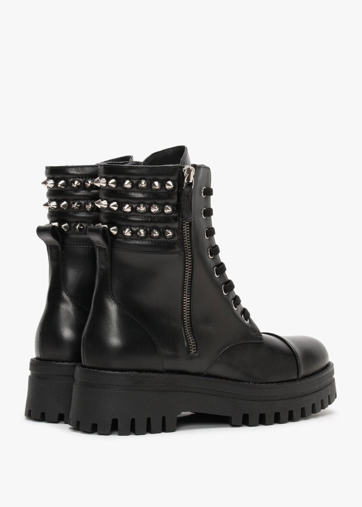 Fudder Black Leather Studded Collar Ankle Boots