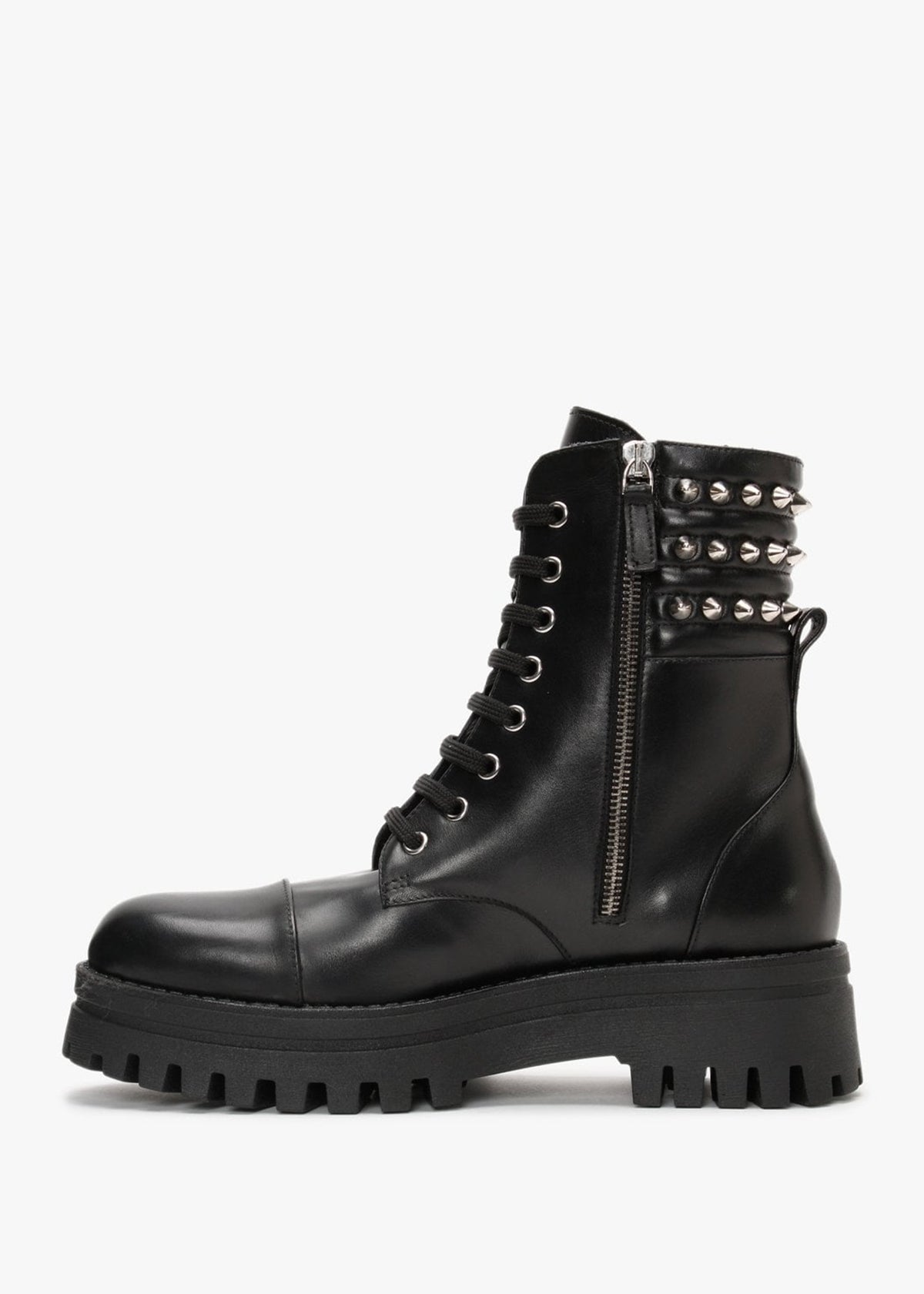 Fudder Black Leather Studded Collar Ankle Boots