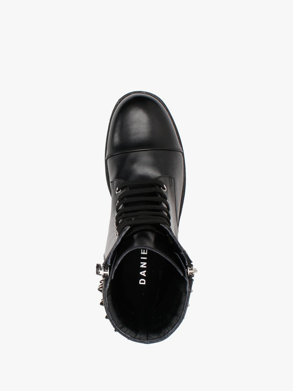 Fudder Black Leather Studded Collar Ankle Boots